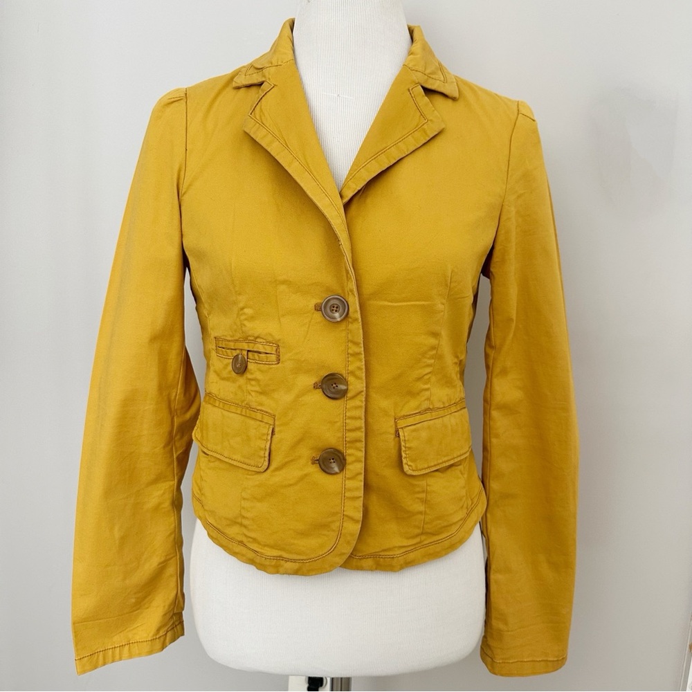 Anthropologie Daughters of the Liberation Mustard Yellow Cropped Jacket Blazer 4